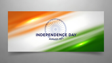 A blurred, vibrant banner showcasing Indian flag colors with glowing streaks and Independence Day text and Ashoka Chakra.