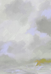 Impressionistic Seascape of Dramatic Billowy Gray  Storm Clouds w/3 Sailboats Tossed in Turbulent Sea-Digital Painting, Art, Illustration, Artwork, Design w/Texture in Lavender, Purple, Gray, & Gold