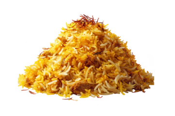 Heaping pile of yellow basmati rice Indian food aromatic