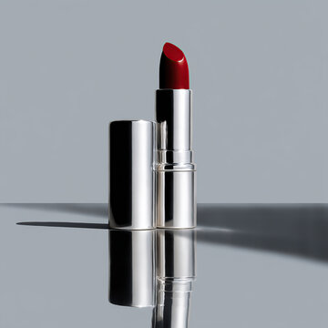 Red Lipstick on Minimal Gray Background