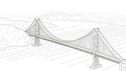 Fototapeta premium Golden Gate Bridge sketch San Francisco California USA.