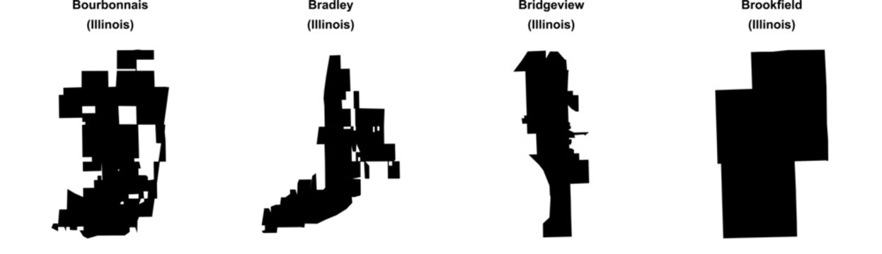 Bourbonnais, Bradley, Bridgeview, Brookfield outline maps