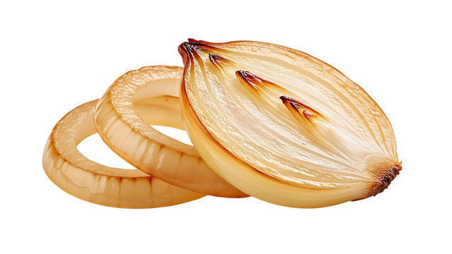 Sliced caramelized onions on white background