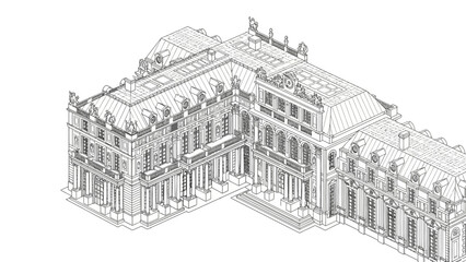 Obraz premium Luxury Mansion Architectural Drawing Baroque Palace Design.