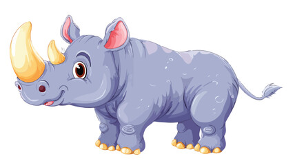 Obraz premium Cute Rhino Cartoon Vector with Outline on White Background