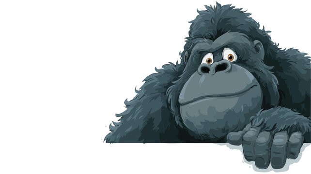 Cute Cartoon Gorilla Character with Outline on White Background
