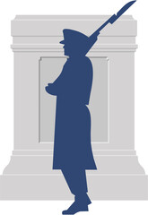 Memorial Day graphic, soldier on guard at a memorial