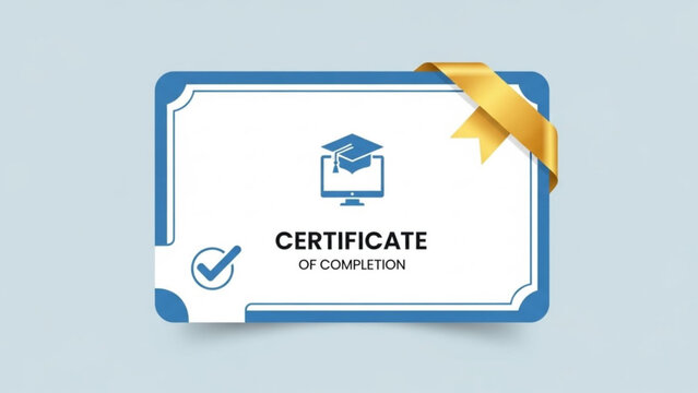 Certificate of completion with gold seal and blue border - Powered by Adobe