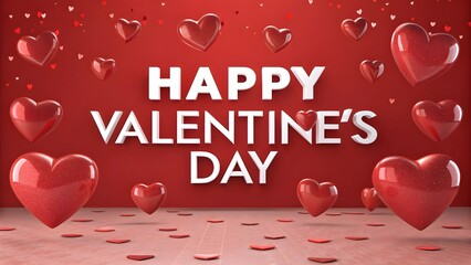 Valentine&rsquo;s Day Scene with Hanging Hearts and Pink Clouds