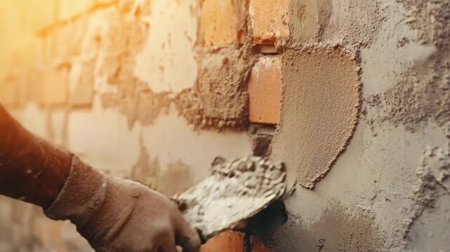 Builder Applying Cement on Brick Surface