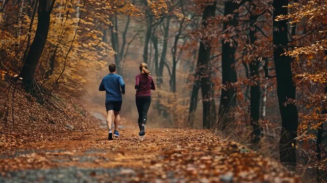 Outdoor Running in Woodland Path