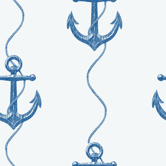 Seamless nautical pattern with blue anchors in vintage style © romulofq