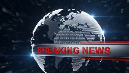 A bold "BREAKING NEWS" banner with a spinning globe indicates urgent global reports.