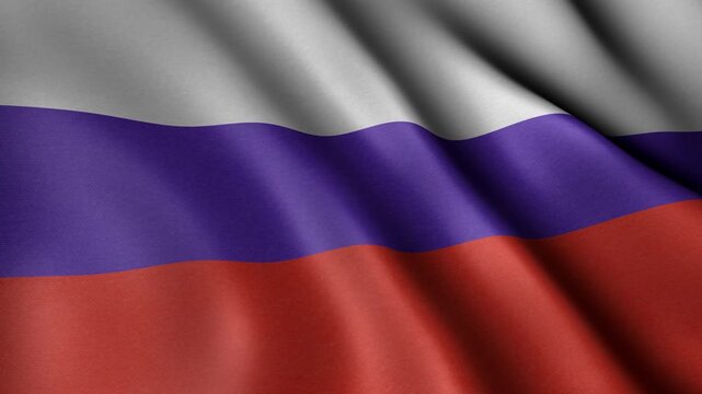 Animated looping flag of Russia waving in smooth wind motion, seamless fabric animation background, tricolor design of white blue red, realistic cloth texture, patriotic national symbol loop