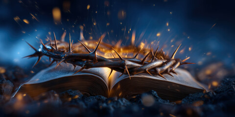 Crown of thorns burning on an open bible