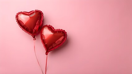 Red Foil Heart Balloons on Pink Background