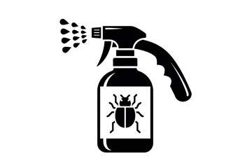 Fototapeta premium Black silhouette of a spray bottle with a bug on it spraying liquid