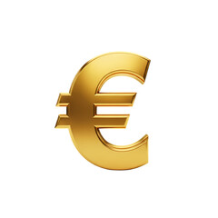 Euro symbol metallic gold shiny isolated on white background for finance and investment.
