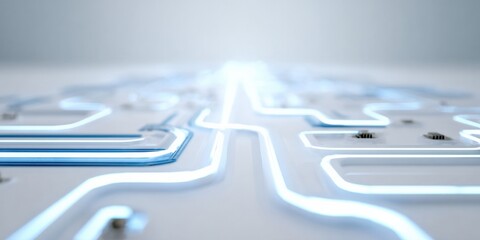Futuristic circuit board with glowing blue pathways