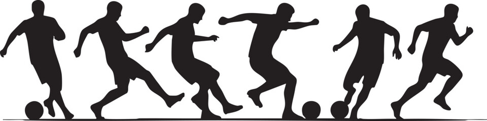 Collection of soccer player silhouettes in action isolated on transparent background
