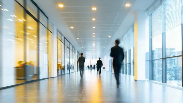 Business Team Walking in Modern Office Corridor