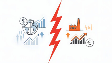 A striking lightning bolt separates global economic growth from industrial European economic expansion.