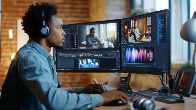 Professional Video Editor Working on Post Production Project