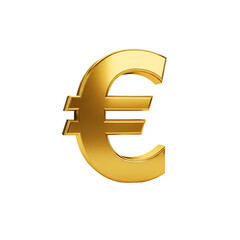 Euro symbol metallic gold shiny isolated on white background for finance and currency.