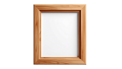 Close-up view of a rectangular, wooden picture frame with a white void center