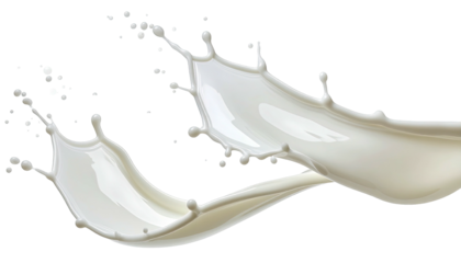 Close-up view of a splash of a white liquid in mid-air against a black background