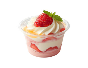 Delicious Strawberry Yogurt Parfait Dessert Topped with Fresh Mint and Cream on transparent background