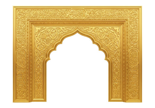 golden ornate arabesque arch gateway with filigree frame