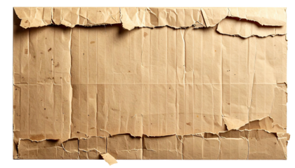 Close-up view of textured brown cardboard with torn edges and vertical corrugated lines