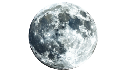 Close-up view of the moon with craters and illuminated textures, isolated on a black background