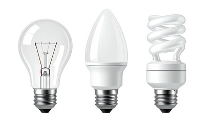 Collection of electric light bulbs with different shapes and technologies isolated against black