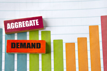 AGGREGATE DEMAND - words on wooden blocks against the background of colorful graphics