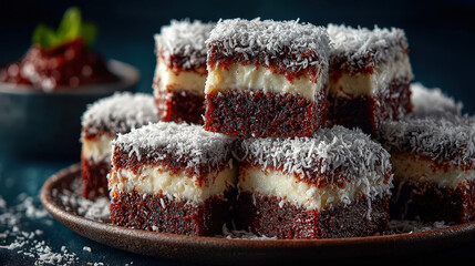Delicious and beautifully arranged, these layered cakes topped with shredded coconut are a treat for the eyes and the taste buds