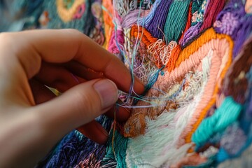 Abstract embroidery artwork made by an artist
