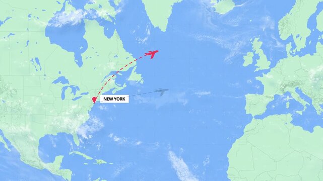 New York to Brussels Flight Path Map Animation - USA to Belgium - Green and Blue Map