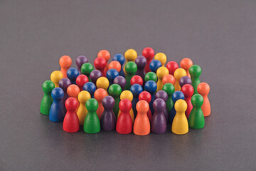 Colorful pawn crowd or team representing diversity and equality
