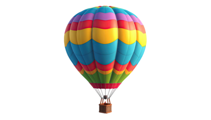 Colorful hot air balloon isolated against a black background, vibrant and eye-catching