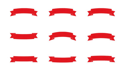 A set of red ribbon banners on a transparent background for decoration and design
