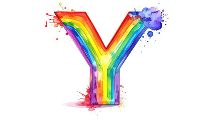 Colorful, watercolor style letter "Y" rendered in a rainbow of hues against a black background