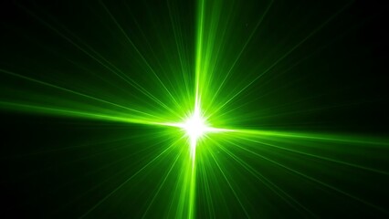 Vibrant green light beam radiating from a central point in a dark background