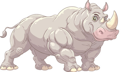 Fototapeta premium Cartoon Muscle Rhino with Outline on White Background Vector Illustration