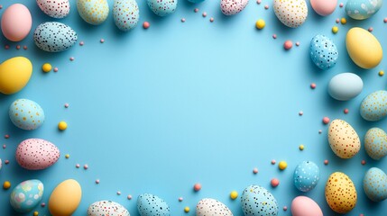 A bright and colorful arrangement of Easter eggs, each with unique designs and patterns, celebrating the spirit of Easter and the joy of spring through vibrant colors.