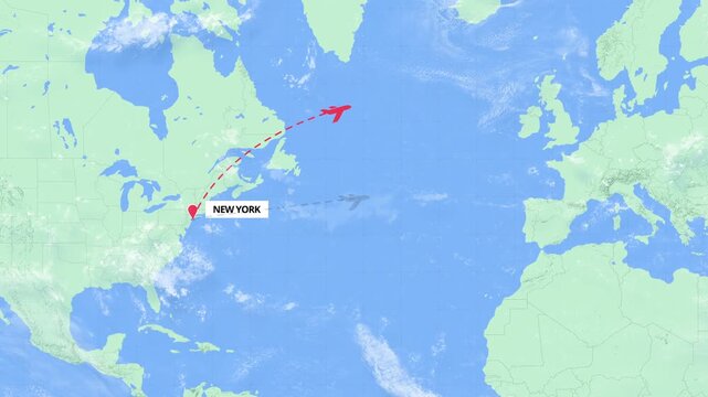 New York to Munich Flight Path Map Animation - USA to Germany - Green and Blue Map