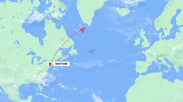 New York to Oslo Flight Path Map Animation - USA to Norway - Green and Blue Map