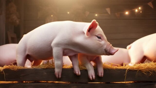 Cute Baby Piglets Standing in Rustic Barn