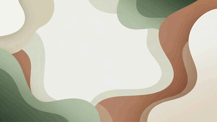 An abstract illustration showcases swirling shapes in earthy tones on a beige background.